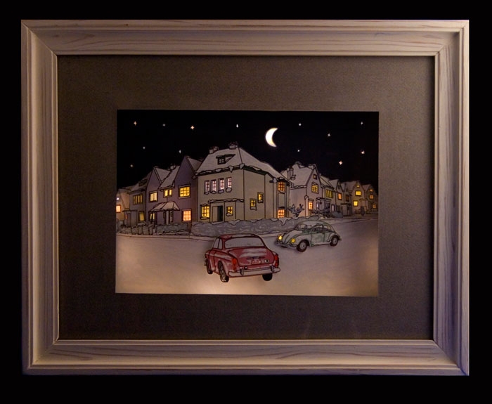 example with an illuminated frame created with a picture of a house